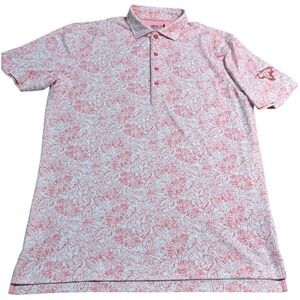Johnnie-O Mens Performance‎ Polo Shirt Medium Red Floral Golf UPF 50 Stampede